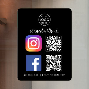 Connect with us Instagram Facebook QR Code Black Window Cling
