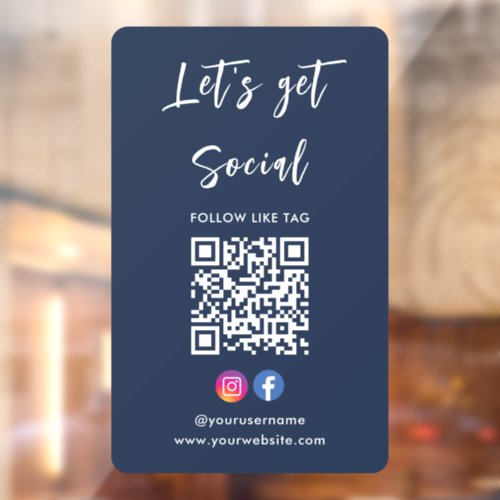 Connect With Us Instagram Facebook Qr Code Navy Window Cling