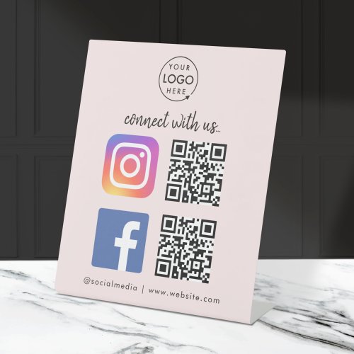 Connect with us Instagram Facebook QR Code Pink Pedestal Sign