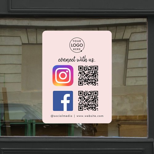 Connect with us Instagram Facebook QR Code Pink Window Cling