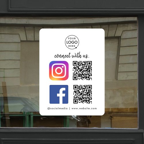 Connect with us Instagram Facebook QR Code White Window Cling
