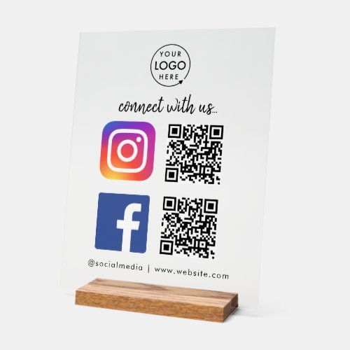 Connect with us Instagram Facebook Social Media QR Acrylic Sign