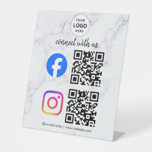 connect with us instagram facebook social media qr pedestal sign