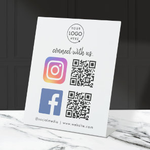 Connect with us Instagram Facebook Social Media QR Pedestal Sign