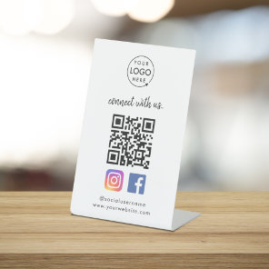 Connect with us Instagram Facebook Social Media QR Pedestal Sign