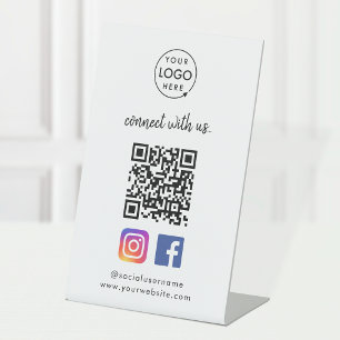 Connect with us Instagram Facebook Social Media QR Pedestal Sign