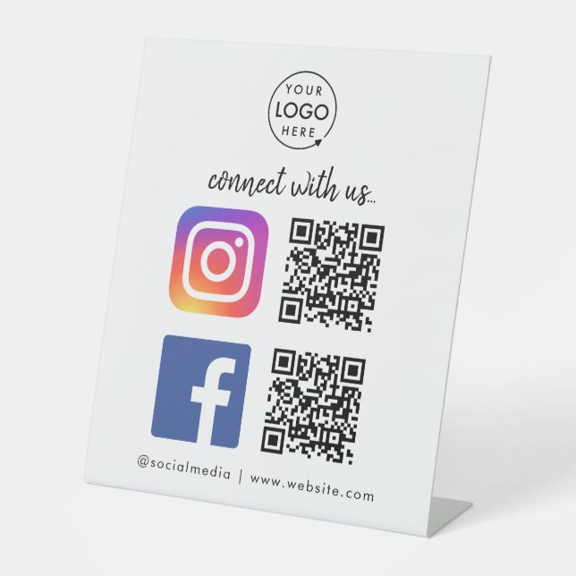 Connect with us Instagram Facebook Social Media QR Pedestal Sign