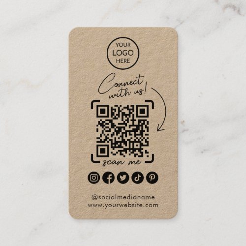 Connect With Us Kraft Social Media QR Code Business Card