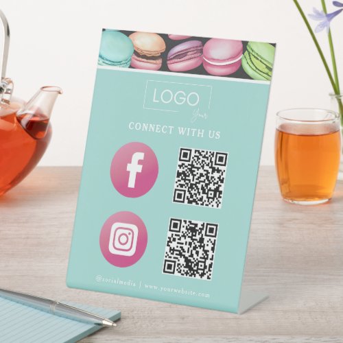 Connect With Us  Logo French Macaron Mint Pedestal Sign