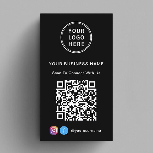 Connect With Us Logo QR Code Black Business Card