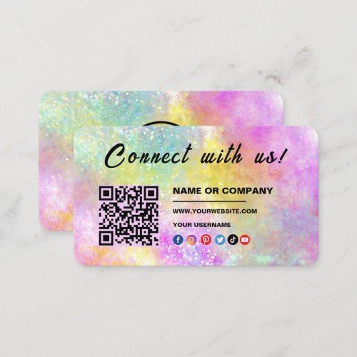 Connect with us Logo Qr Code Holo Opal Stylish Business Card
