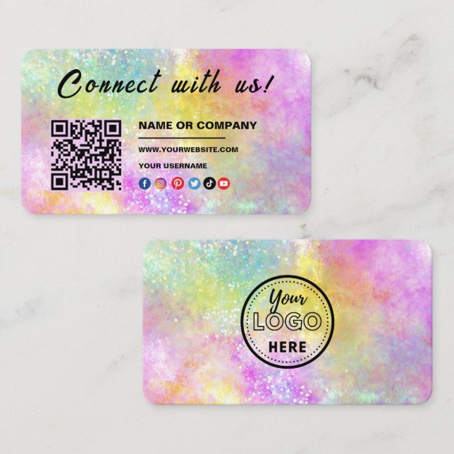 Connect with us Logo Qr Code Holo Opal Stylish Business Card (Front/Back)