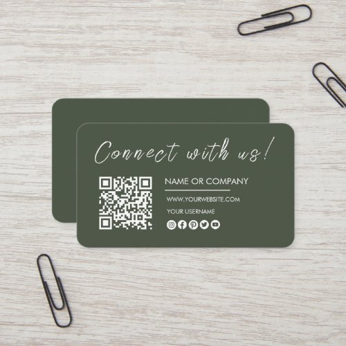 Connect with us Logo Qr Code Minimalist Green Business Card