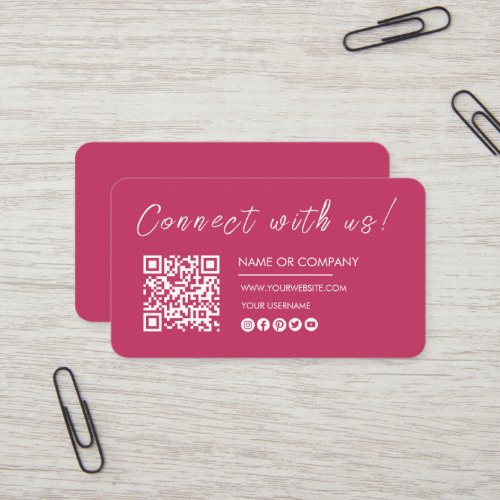 Connect with us Logo Qr Code Minimalist Hot Pink Business Card