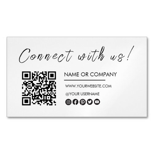 Connect with us Logo Qr Code Minimalist White Business Card Magnet