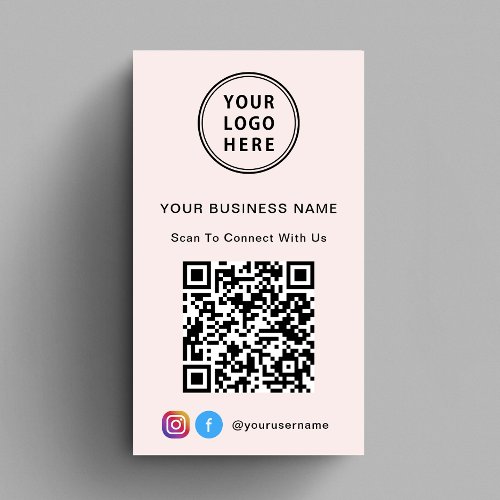 Connect With Us Logo QR Code Pink Business Card