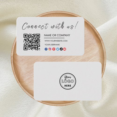 Connect with us Logo Qr Code Social Media Grey Business Card