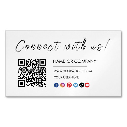 Connect with us Logo Qr Code Social Media White Business Card Magnet