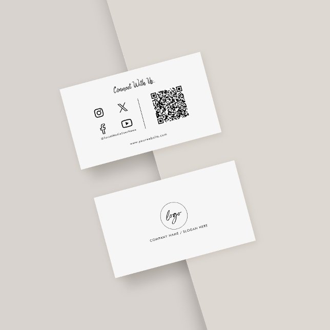 Connect With Us Minimal Qr Code Social Media icon Business Card (Creator Uploaded)