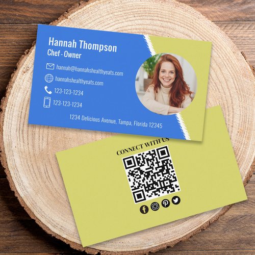Connect With Us  Modern Photo QR Code Blue Green Business Card