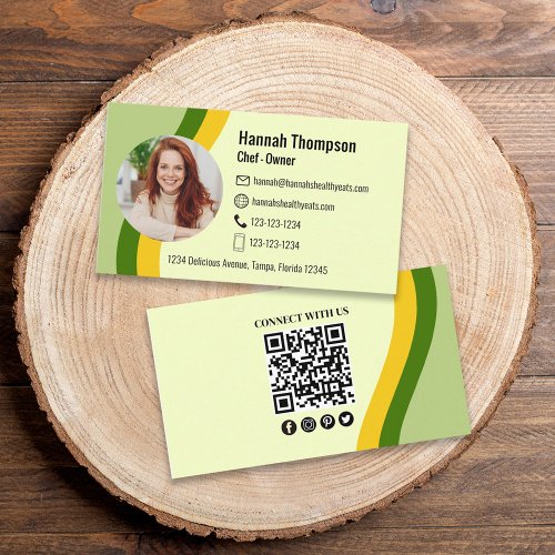 Connect With Us  Modern Photo QR Code Green Business Card