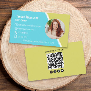 Connect With Us   Modern Photo QR Code Teal Business Card