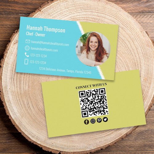 Connect With Us  Modern Photo QR Code Teal Business Card