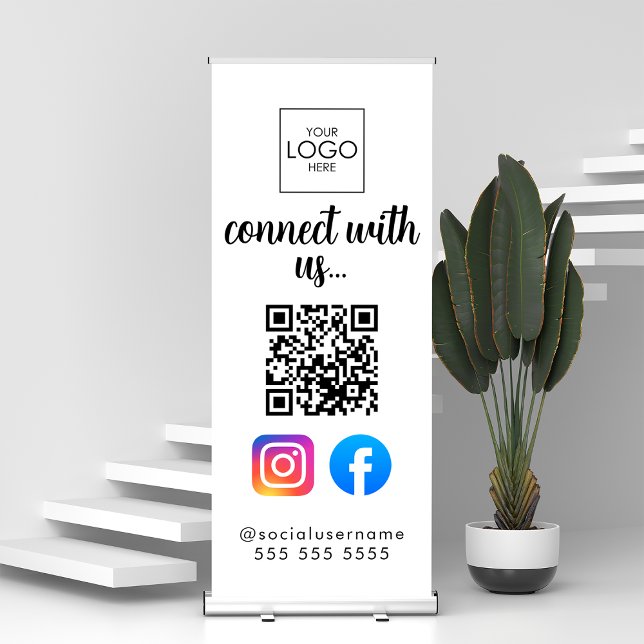 Connect With Us Modern Social Media QR Code Cool Retractable Banner (Creator Uploaded)