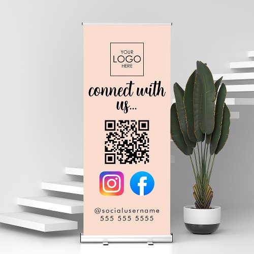 Connect With Us Modern Social Media QR Code Cool Retractable Banner