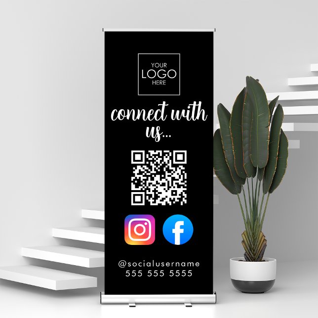 Connect With Us Modern Social Media QR Code Cool Retractable Banner (Creator Uploaded)