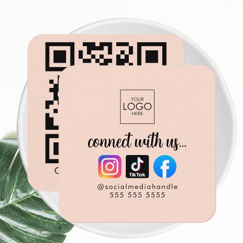 Connect With Us Modern Social Media QR Code Cool Square Business Card