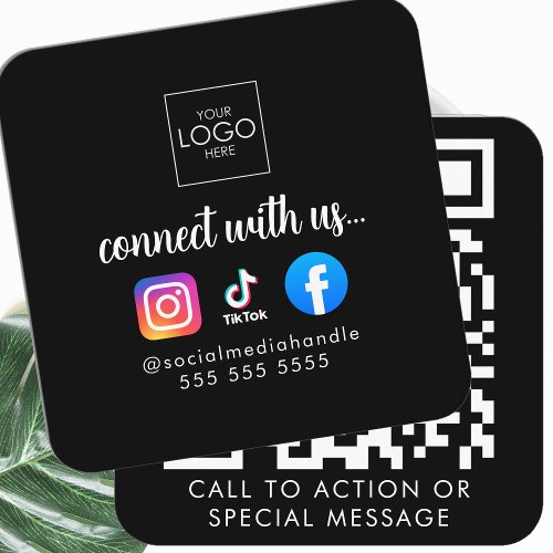 Connect With Us Modern Social Media QR Code Cool Square Business Card