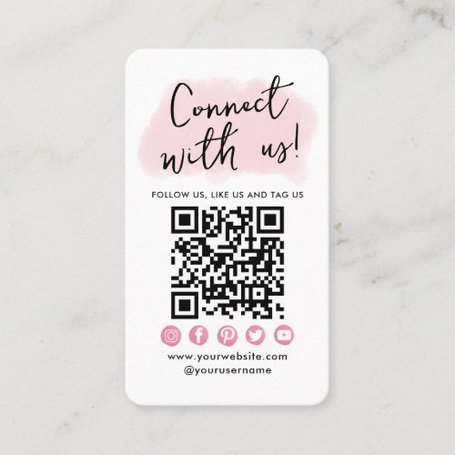 Connect With Us Pink Social Media QR Code Modern Business Card