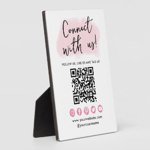 Connect With Us Pink Social Media QR Code Modern Plaque