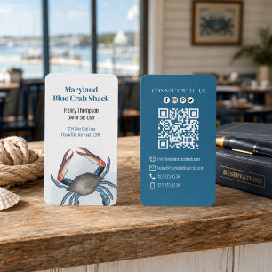 Connect With Us   QR Code Blue Crab Coastal Sea Business Card