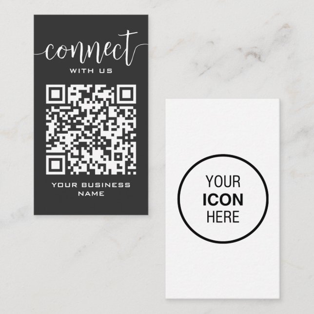 Connect With Us Qr Code Dark Gray Modern Minimal Business Card (Front/Back)