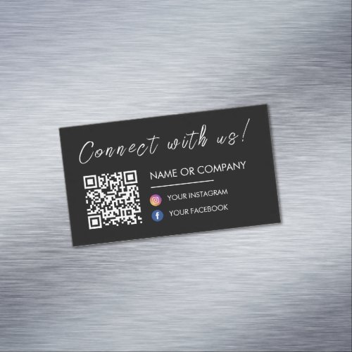 Connect with us Qr Code Facebook Instagram Black Business Card Magnet