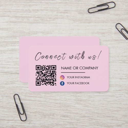 Connect with us Qr Code Facebook Instagram Pink Business Card