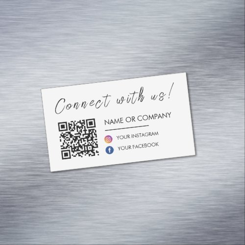 Connect with us Qr Code Facebook Instagram White Business Card Magnet
