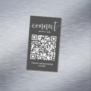 Connect With Us Qr Code Gray Chic Modern Minimal Business Card Magnet