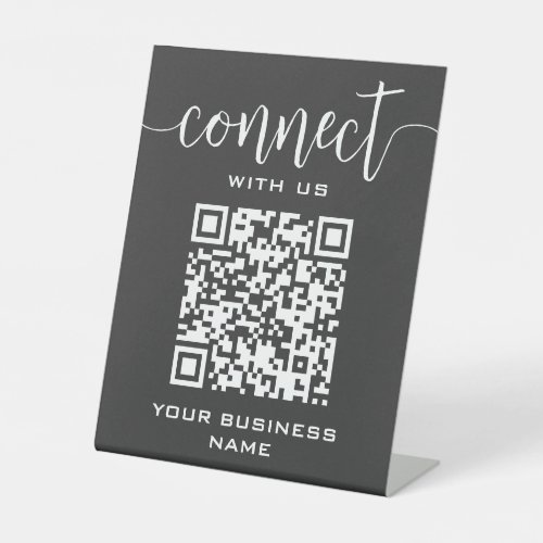 Connect With Us Qr Code Gray Chic Modern Minimal Pedestal Sign