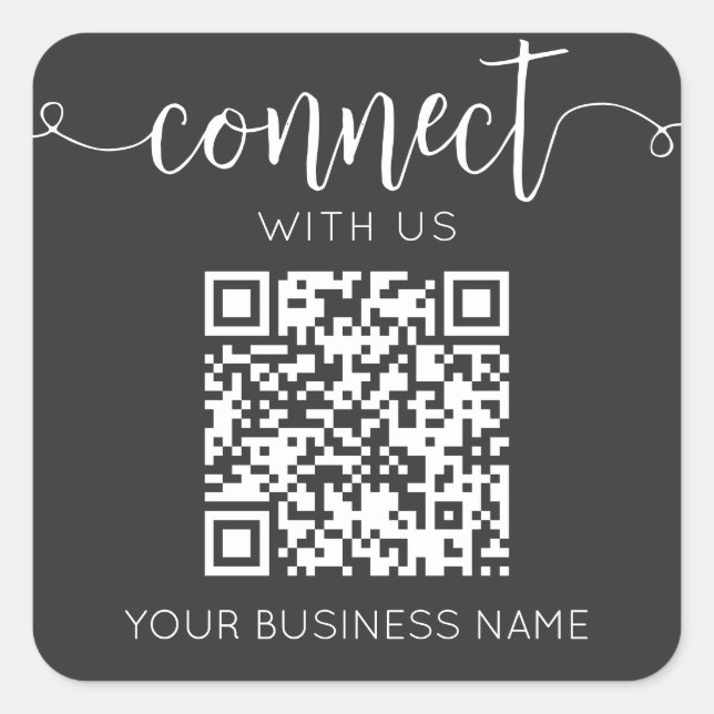 Connect With Us Qr Code Gray Chic Modern Minimal Square Sticker (Front)