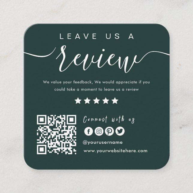 Connect With Us QR Code | Leave Us A Review Modern Square Business Card (Front)