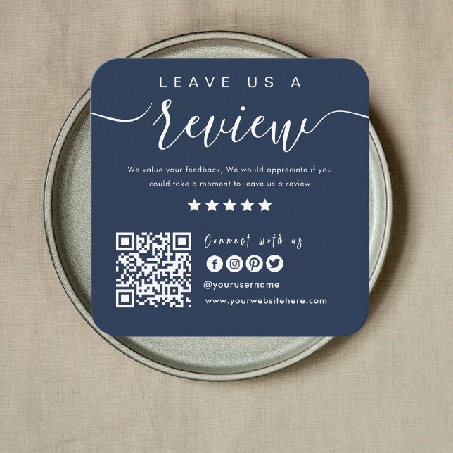 Connect With Us QR Code | Leave Us A Review Modern Square Business Card (Creator Uploaded)