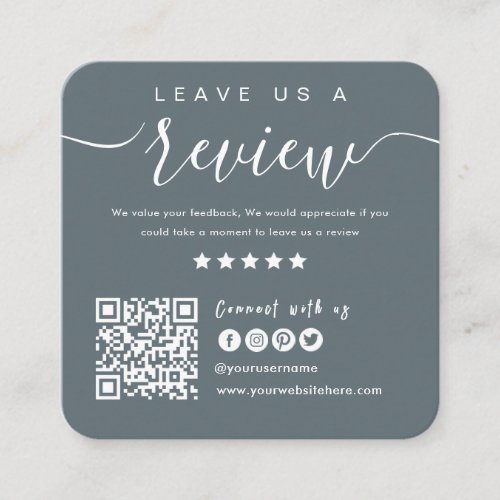 Connect With Us QR Code  Leave Us A Review Navy Square Business Card