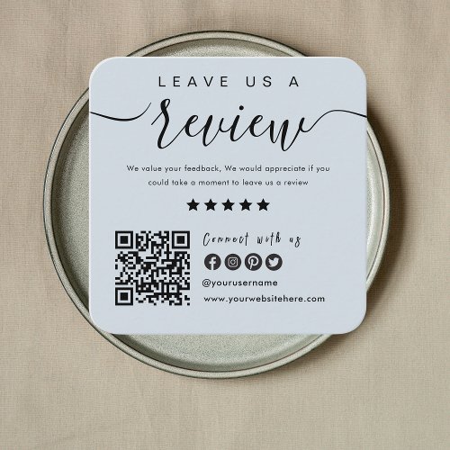 Connect With Us QR Code Leave Us A Review Navy Square Business Card