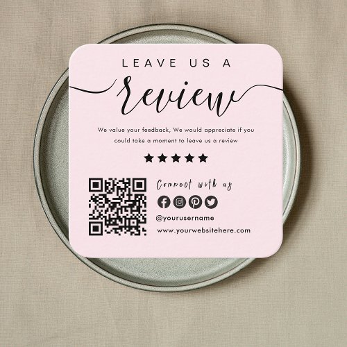 Connect With Us QR Code Leave Us A Review Pink Square Business Card