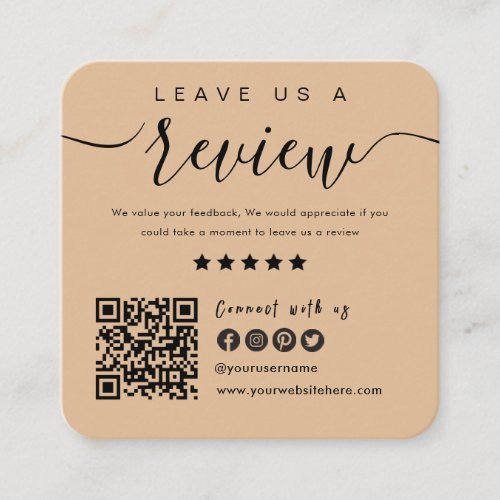 Connect With Us QR Code Leave Us A Review Rustic Square Business Card