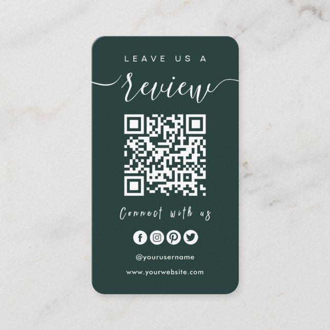 Connect With Us QR Code | Leave Us A Review Script Business Card (Front)