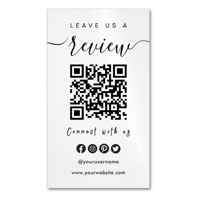 Connect With Us QR Code | Leave Us A Review Script Business Card Magnet (Front Vertical)